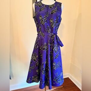 Oscar de la Renta Royal Purple Floral Fit and Flare Dress